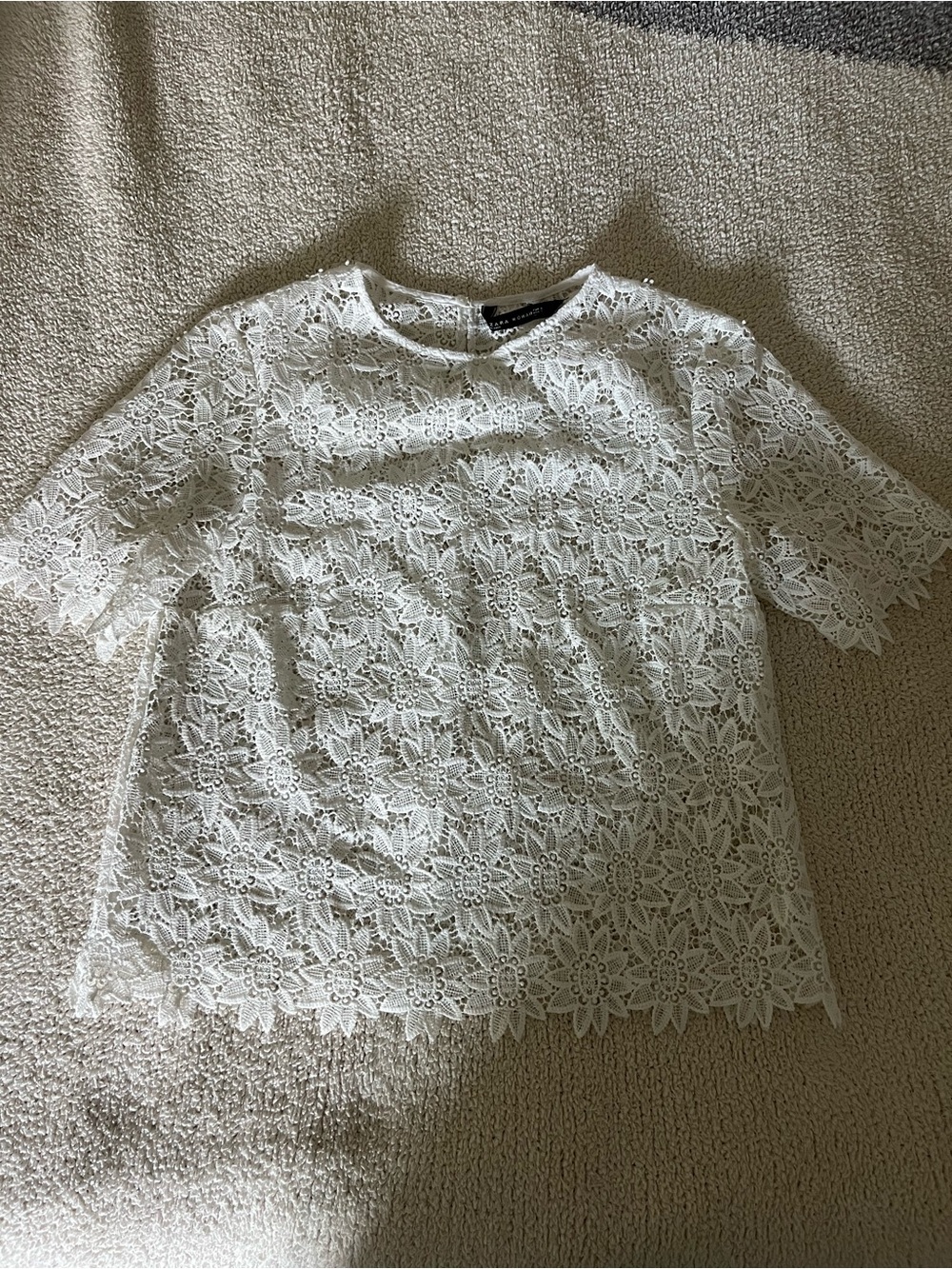 Zara White Floral Lace Short-Sleeve Top